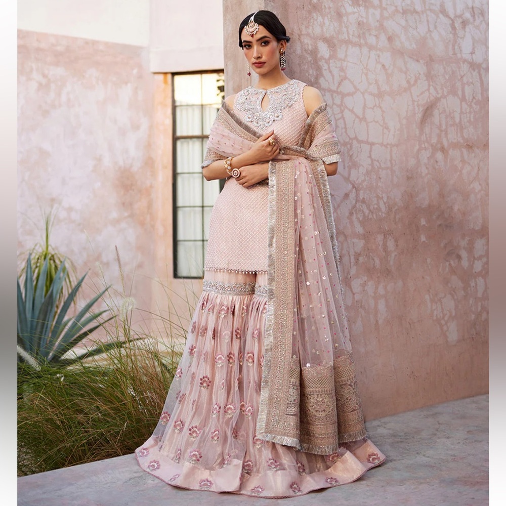 Chic Blush Lehenga with Embellished Accents